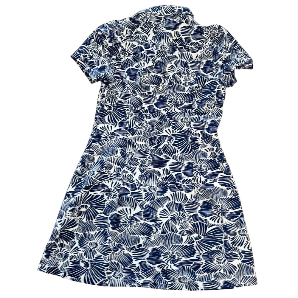 Maui Gold Navy White Floral Shift Dress Mesium Tropical Resort Wear Coastal Chic - Picture 2 of 3